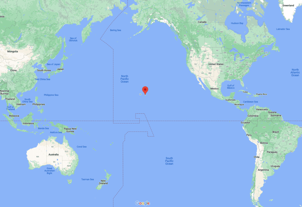 google map of Hawaii located in the middle of the ocean 