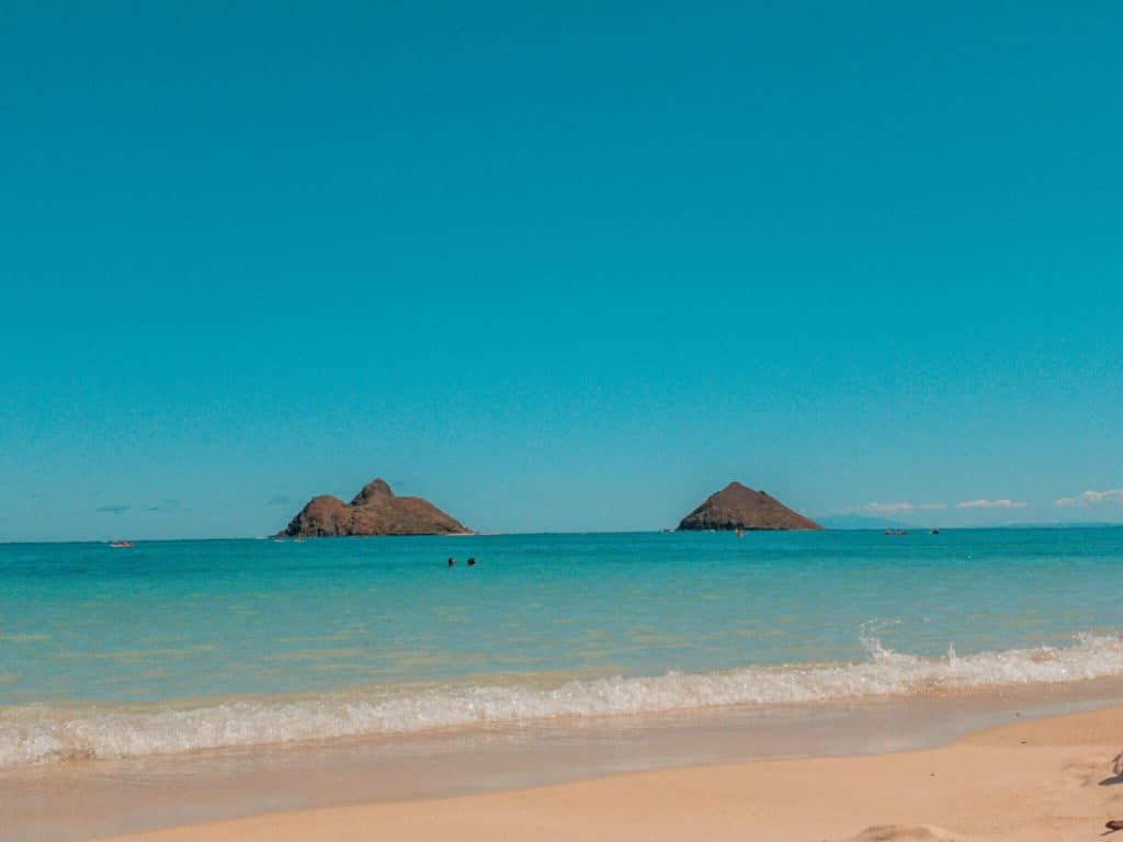 Lanikai beach in Oahu showing to islands