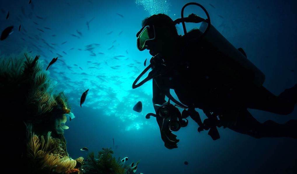 scuba diver at night