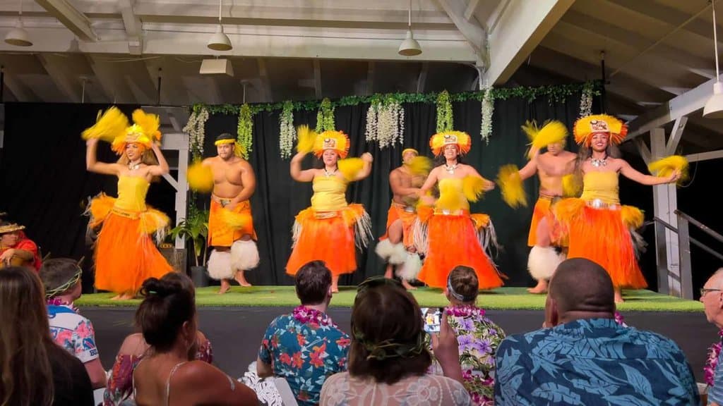hula dances during luau in north shore oahu.