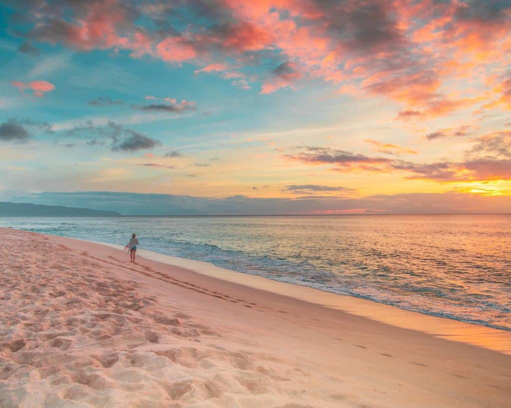 empty beach during the fall months in oahu hawaii