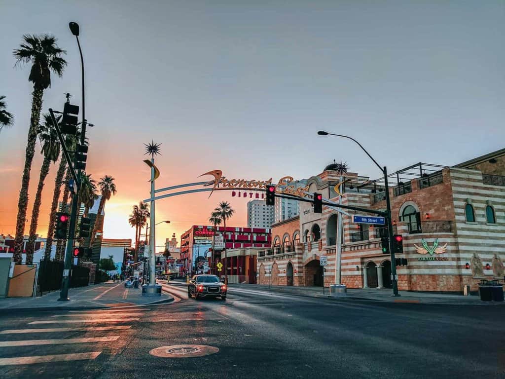 downtown las vegas during sunset
