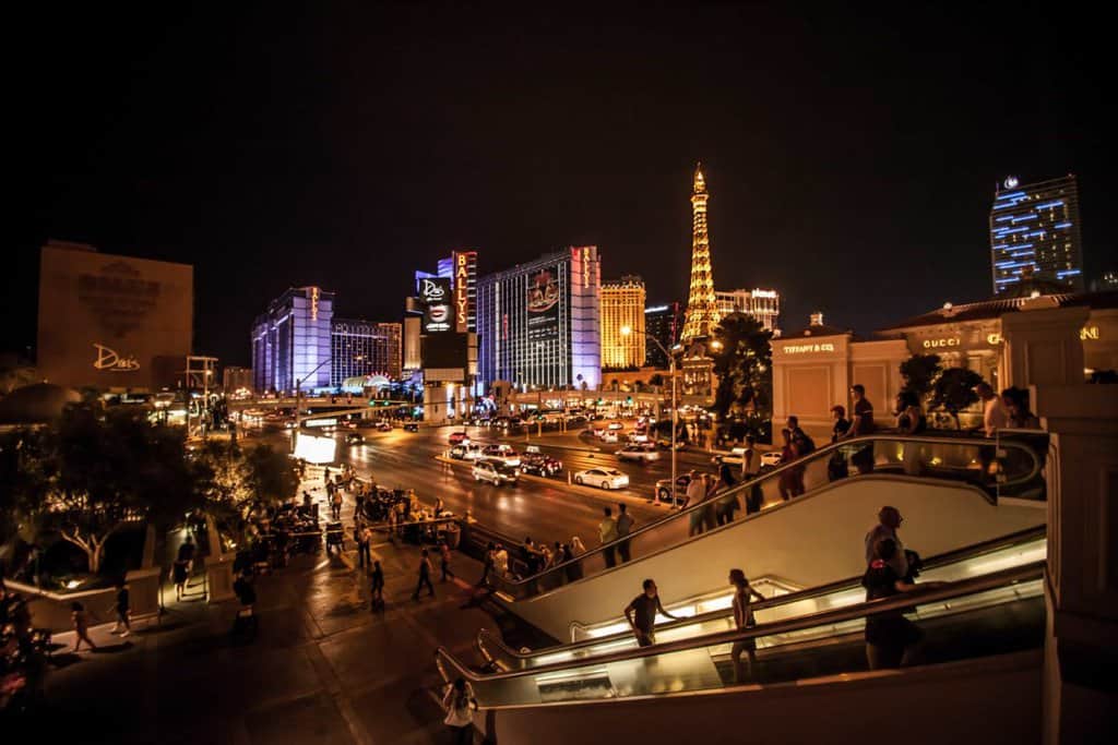 Las Vegas Strip at night. It is a popular thing to walk during the day if it's not too hot and at night, it is safer o do it.