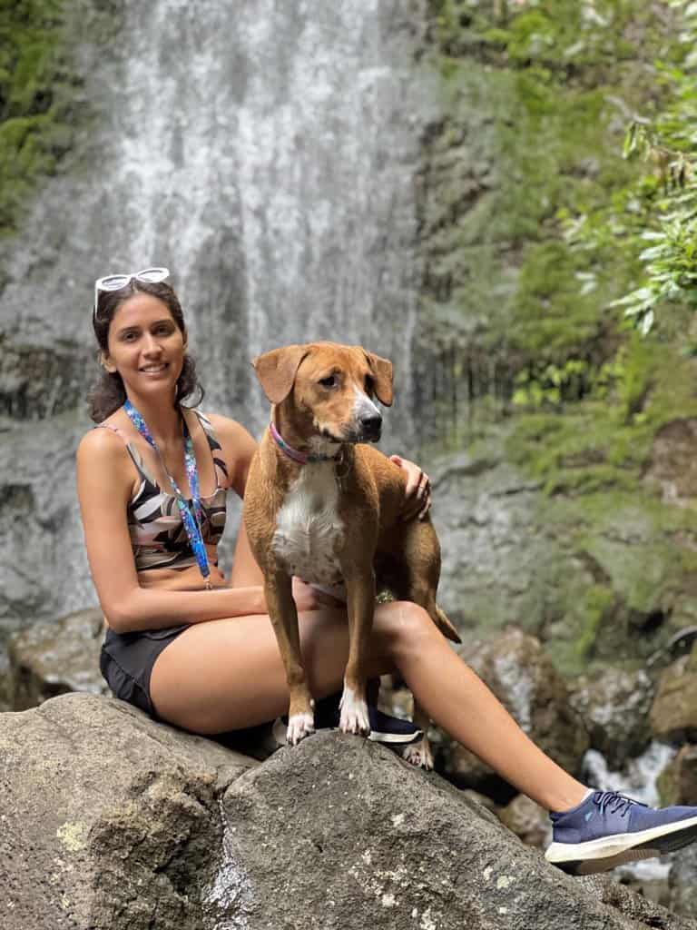 at the Lulumahu falls in oahu is a hidden gem with bridget and her dog miki